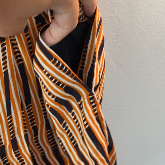 A.L.C. 2014 Orange Navy Striped Silk Shorts Oxford w/ Belt Snaps Women's Large - Picture 9 of 11